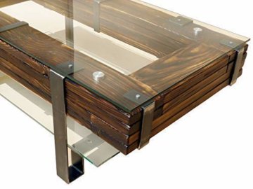 CHYRKA® Couchtisch Wohnzimmertisch LEMBERG Loft Vintage Bar IndustrieDesign Handmade Holz Glas Metall (120x60 cm) - 2