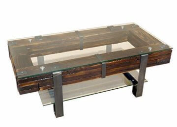 CHYRKA® Couchtisch Wohnzimmertisch LEMBERG Loft Vintage Bar IndustrieDesign Handmade Holz Glas Metall (120x60 cm) - 3