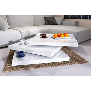 Deuba Couchtisch Hochglanz Weiß 360° Drehbar Cube Design Modern 76x76cm Wohnzimmertisch Lounge Tisch Sofatisch - 5