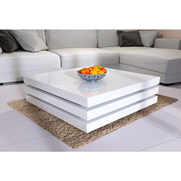 Deuba Couchtisch Hochglanz Weiß 360° Drehbar Cube Design Modern 76x76cm Wohnzimmertisch Lounge Tisch Sofatisch - 7