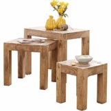 FineBuy 3er Set Satztisch Massiv-Holz Akazie Wohnzimmer-Tisch Landhaus-Stil Beistelltisch dunkel-braun Naturholz Couchtisch Natur-Produkt Wohnzimmermöbel Unikat Massivholzmöbel Echtholz Anstelltisch - 1