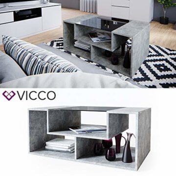 Vicco Couchtisch Gabriel 100 cm Sofatisch Kaffeetisch Beistelltisch Ablage (Beton Schwarz) - 2