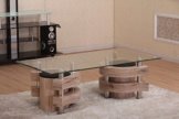 Couchtisch mit 2 Hocker 130x70 San Remo Eiche Hocker Glas Tisch Holz Garnitur Beistelltisch - 1