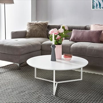 FineBuy Design Couchtisch White 80 cm Rund Weiß Matt lackiert | Moderner Wohnzimmertisch MDF Holz | Lounge Sofa Tisch Metall Gestell - 2