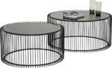 KARE Design Couchtisch Wire Black 2er Set, runder, moderner Glastisch, großer Beistelltisch, Kaffeetisch, Nachttisch, Schwarz (H/B/T) 30,5xØ60cm & 33,5xØ69,5cm - 1