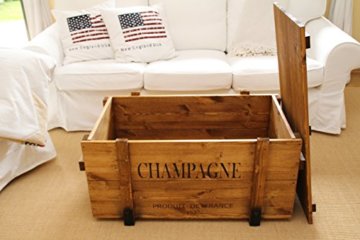 Uncle Joe´s Truhe Holzkiste Champagne, 98 x 55 x 46 cm, Holz, Hellbraun, Vintage, Shabby chic Couchtisch, braun, 98x55x46 cm - 5