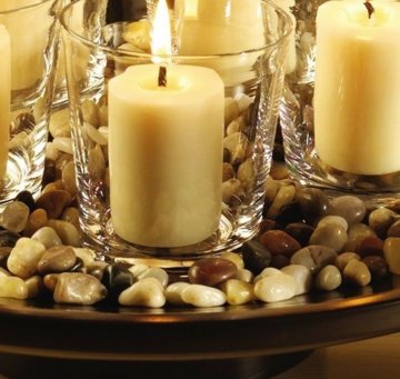 Dekoschale GALLERY rund, Holzschale mit Kerzen im Glas & Dekosteine, Komplet