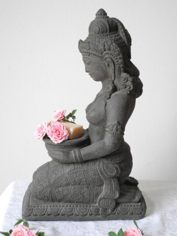 Dewi Schale Statue Göttin Figur Kerze Buddha Bali 43cm grau Stein Guss Deko  