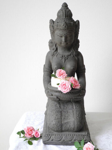 Dewi Schale Statue Göttin Figur Kerze Buddha Bali 43cm grau Stein Guss Deko  