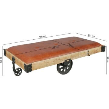FineBuy Wohnzimmertisch 186x50x101 cm Tisch Massiv Couchtisch Holz Industrial 