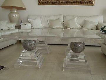 Luxus Design Wohnzimmertisch Marmor Acryl Plexi glas massiv Tisch Couchtisch    