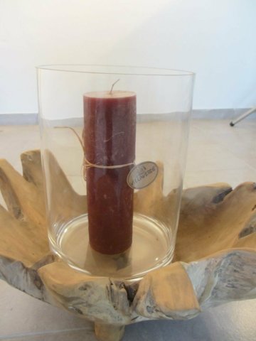 Teak Holz Wurzelholz-Schalem mit Kerze natur mit Glas Windlicht Wohndeko