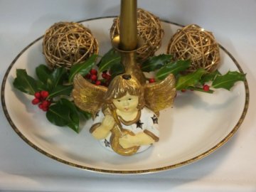 Weihnachten/ Advent Deko Schale/ Platte  Porzellan Engel / Messing Kerzenhalter 
