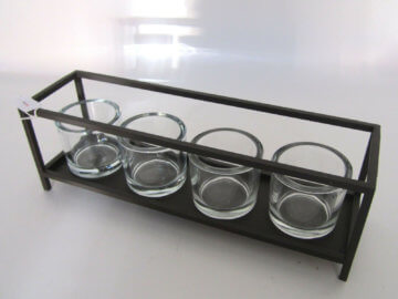 WMG Deko Metallschale Teelichthalter mit 4 Gläsern Kerzentablett /P 