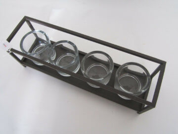 WMG Deko Metallschale Teelichthalter mit 4 Gläsern Kerzentablett /P 