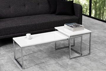 DuNord Design Couchtisch weiß modern Beistelltisch STAGE LONG 2er Set chrom Design Tisch Set - 2