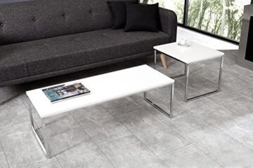 DuNord Design Couchtisch weiß modern Beistelltisch STAGE LONG 2er Set chrom Design Tisch Set - 4