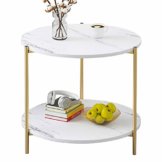 PAMPOO Couchtisch Kleiner Tisch Marmor Textur Couchtisch aus Holz Sofa Beistelltisch quadratischen Tisch für Wohnzimmer Büro geeignet (Weiß, Runde) - 1