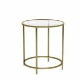 VASAGLE Beistelltisch rund, Glastisch mit goldenem Metallgestell, kleiner Couchtisch, Nachttisch, Sofatisch, Balkon, robustes Hartglas, stabil, dekorativ, Gold LGT20G - 1